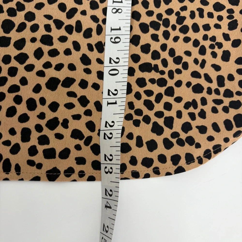 LOFT‎ Womens Small Petite SP Tan Leopard Print Blouse Short Sleeve Puff Shoulder